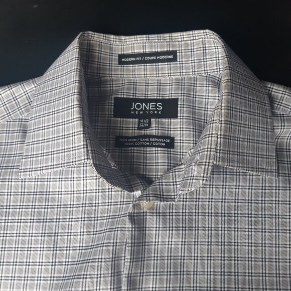 Jones New York SZ 15.5 Modern Fit Button Up Men's Plaid Shirt Non Iron - Picture 3 of 12